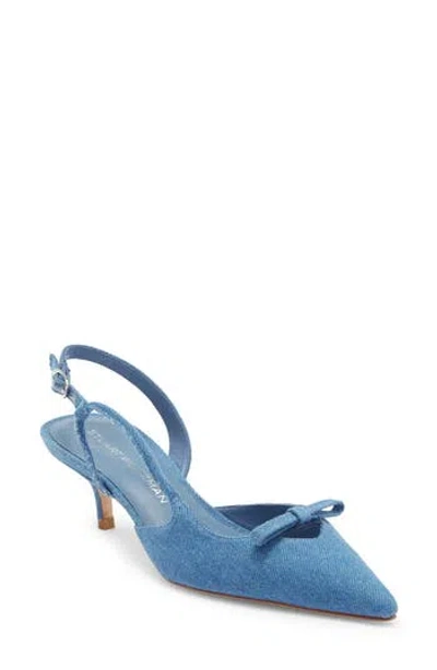 Stuart Weitzman Tully 50 Bow-detailed Denim Slingback Pumps In Blue