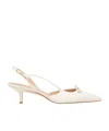 Stuart Weitzman Tully Bow-detailed Leather Point-toe Slingback Pumps In White