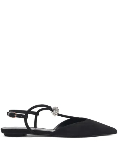 Stuart Weitzman Tully Crystal T-strap Ballerina Shoes In Black