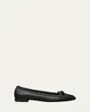 Stuart Weitzman Tully Leather Bow Ballerina Loafers In Black