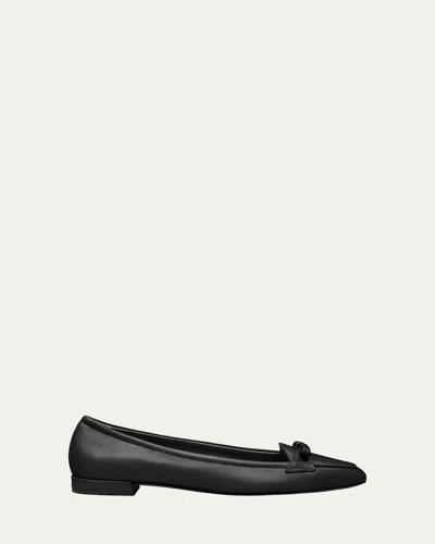 Stuart Weitzman Tully Leather Bow Ballerina Loafers In Black
