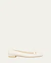 Stuart Weitzman Tully Leather Bow Ballerina Loafers In Seashell