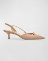 Stuart Weitzman Tully Leather Bow Slingback Pumps In Adobe