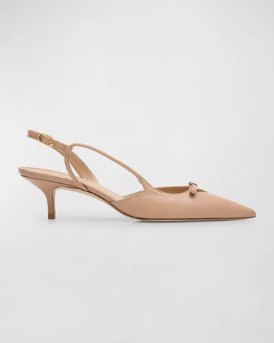 Stuart Weitzman Tully Leather Bow Slingback Pumps In Adobe