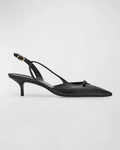 Stuart Weitzman Tully Leather Bow Slingback Pumps In Black