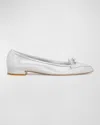 Stuart Weitzman Tully Metallic Bow Ballerina Loafers In Silver