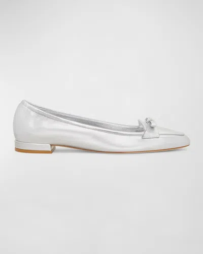 Stuart Weitzman Tully Metallic Bow Ballerina Loafers In Silver