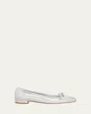 Stuart Weitzman Tully Metallic Bow Ballerina Loafers In Silver