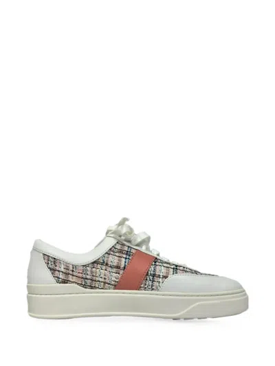 Pre-owned Stuart Weitzman Tweed Accent Sneakers In White