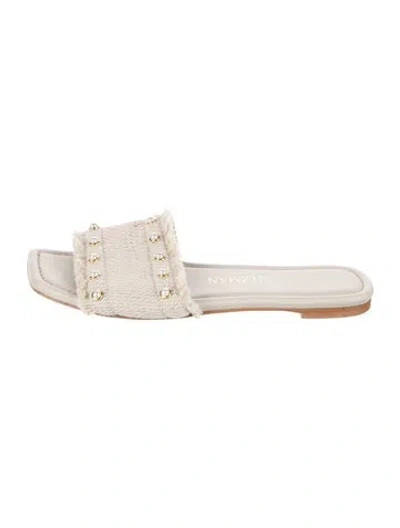 Pre-owned Stuart Weitzman Tweed Pattern Raw-edge Trim Slides In Neutrals