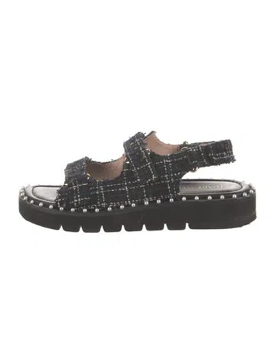 Pre-owned Stuart Weitzman Tweed Plaid Print Slingback Flats In Black