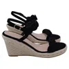 Stuart Weitzman Twisted Espadrille Wedge Sandals In Black Suede