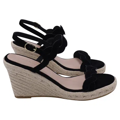 Stuart Weitzman Twisted Espadrille Wedge Sandals In Black Suede