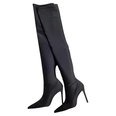 Pre-owned Stuart Weitzman Ultrastuart 100 Thigh-high Boots In Black Satin