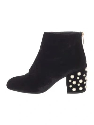 Pre-owned Stuart Weitzman Velvet Beaded Accents Boots In Black