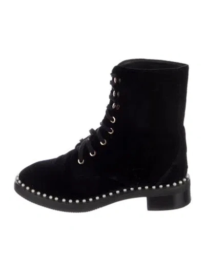 Pre-owned Stuart Weitzman Velvet Beaded Accents Combat Boots In Multi
