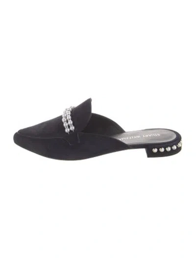 Pre-owned Stuart Weitzman Velvet Beaded Accents Mules In Blue