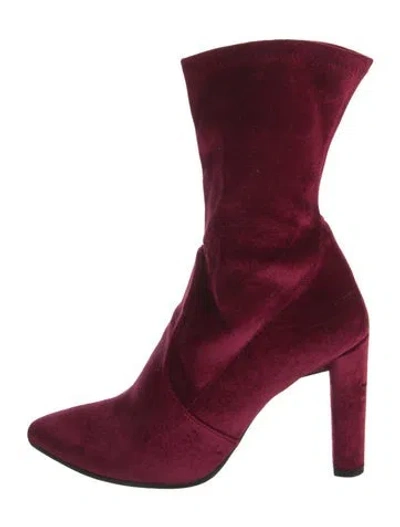 Pre-owned Stuart Weitzman Velvet Boots In Burgundy