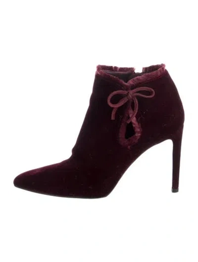 Pre-owned Stuart Weitzman Velvet Bow Accents Boots In Burgundy
