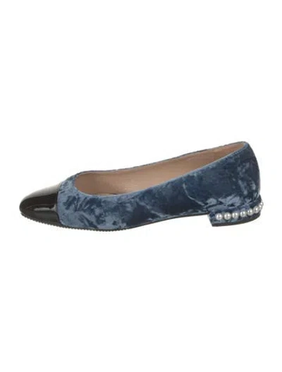 Pre-owned Stuart Weitzman Velvet Colorblock Pattern Flats In Blue
