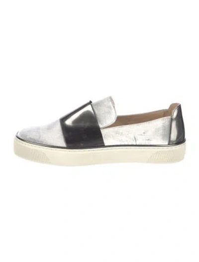 Pre-owned Stuart Weitzman Velvet Colorblock Pattern Loafer Sneakers In Silver