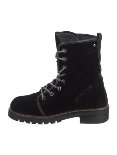 Pre-owned Stuart Weitzman Velvet Combat Boots In Black