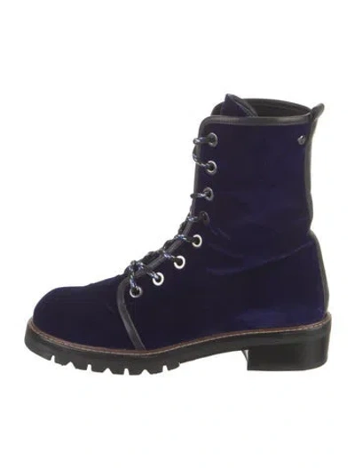Pre-owned Stuart Weitzman Velvet Combat Boots In Blue