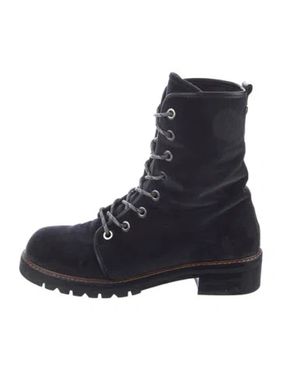 Pre-owned Stuart Weitzman Velvet Combat Boots In Blue