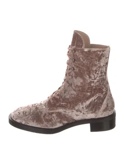 Pre-owned Stuart Weitzman Velvet Combat Boots In Pink