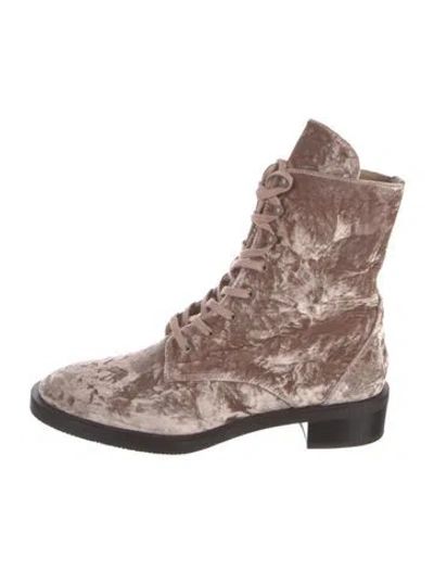 Pre-owned Stuart Weitzman Velvet Combat Boots In Pink