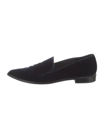 Pre-owned Stuart Weitzman Velvet Crystal Embellishments Loafers In Blue