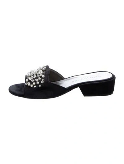Pre-owned Stuart Weitzman Velvet Crystal Embellishments Slides In Blue