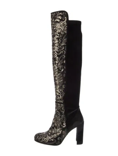 Pre-owned Stuart Weitzman Velvet Floral Print Boots