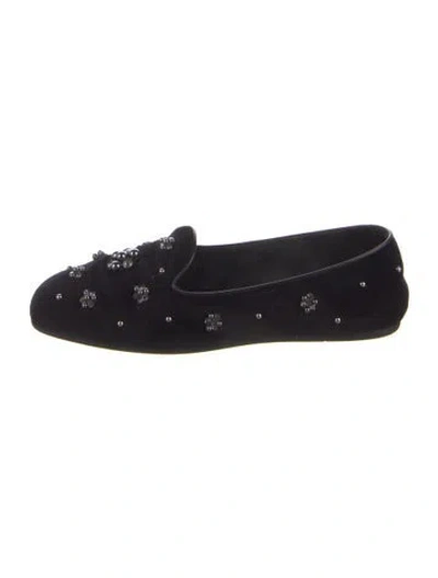 Pre-owned Stuart Weitzman Velvet Floral Print Loafers In Blue