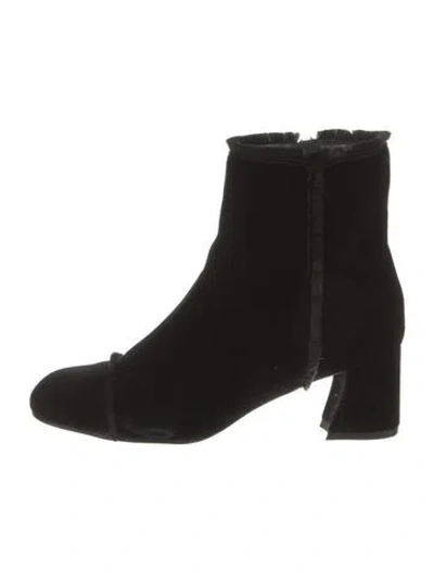 Pre-owned Stuart Weitzman Velvet Fringe Trim Accent Boots In Black