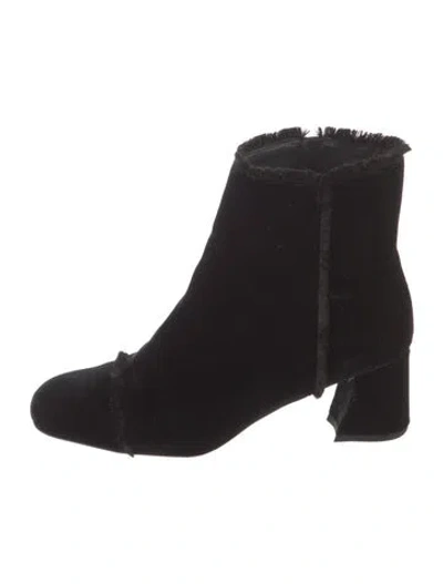 Pre-owned Stuart Weitzman Velvet Fringe Trim Accent Boots In Black