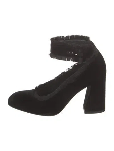 Pre-owned Stuart Weitzman Velvet Fringe Trim Accent Pumps In Black