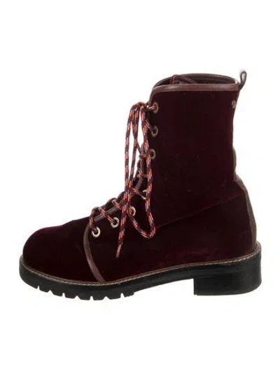Pre-owned Stuart Weitzman Velvet Lace-up Boots In Burgundy
