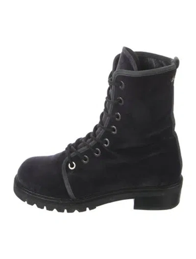 Pre-owned Stuart Weitzman Velvet Lace-up Boots In Grey