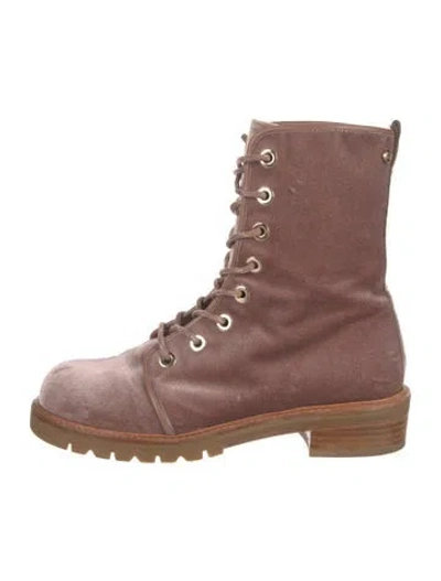 Pre-owned Stuart Weitzman Velvet Lace-up Boots In Pink