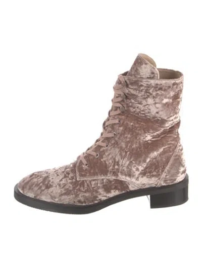 Pre-owned Stuart Weitzman Velvet Lace-up Boots In Pink