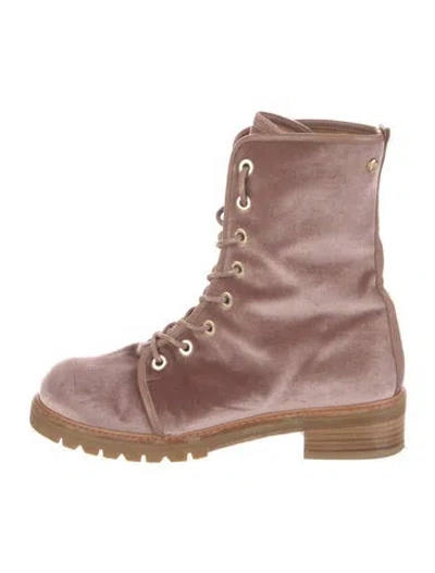 Pre-owned Stuart Weitzman Velvet Leather Trim Embellishment Combat Boots In Pink
