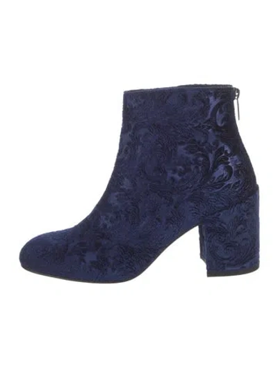 Pre-owned Stuart Weitzman Velvet Patterned Boots In Blue