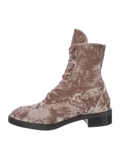 Pre-owned Stuart Weitzman Velvet Patterned Lace-up Boots In Pink