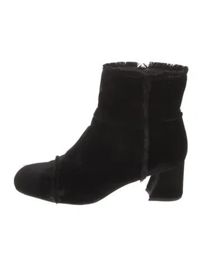 Pre-owned Stuart Weitzman Velvet Raw-edge Trim Boots In Black