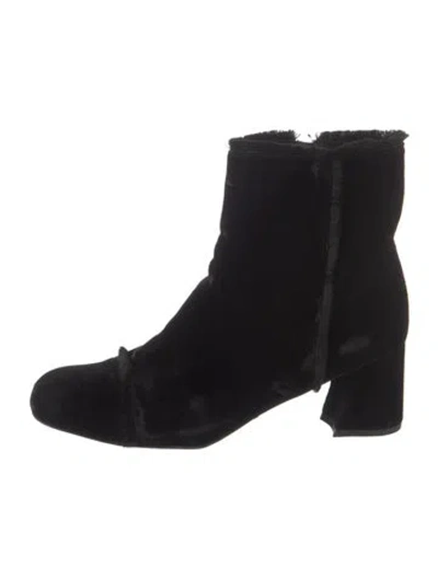 Pre-owned Stuart Weitzman Velvet Raw-edge Trim Boots In Black