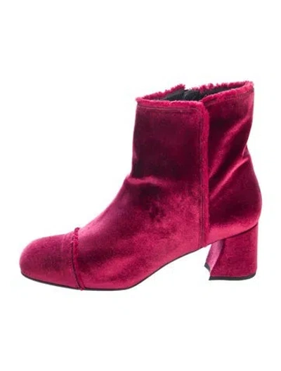Pre-owned Stuart Weitzman Velvet Raw-edge Trim Boots In Burgundy