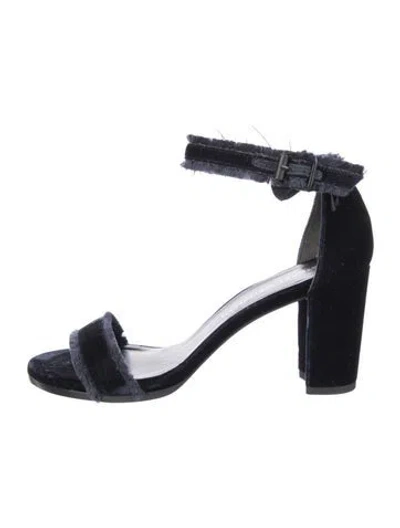 Pre-owned Stuart Weitzman Velvet Raw-edge Trim Sandals In Blue