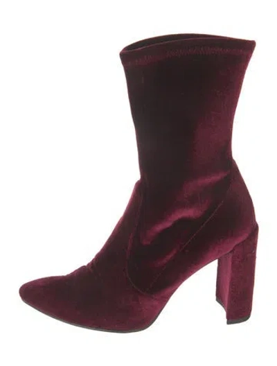 Pre-owned Stuart Weitzman Velvet Sock Boots In Red