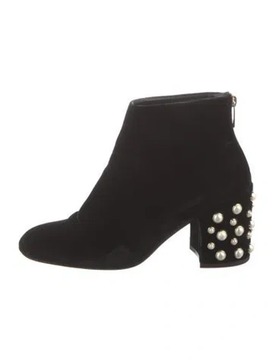 Pre-owned Stuart Weitzman Velvet Studded Accents Boots In Black